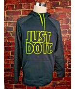 Nike JUST DO IT Black Volt Green Therma Fit Hoodie Thumbholes Womens Large - $23.13