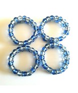 Set 4 Blue Clear Beads Silver Tone Twisted Wire Beaded Napkin Rings Tabl... - $13.00