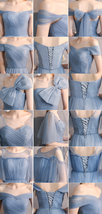 2022 Dusty Blue Maxi Bridesmaid Dress Tulle Bridesmaid Dresses with Sleeves  image 10