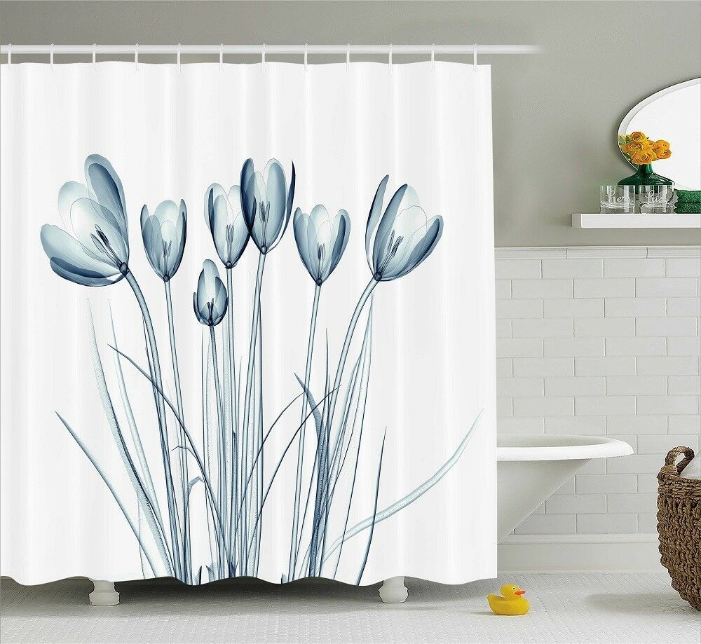 Blue Tulip Flowers Field Fabric Shower Curtain Nature Flora Bloom Decor ...