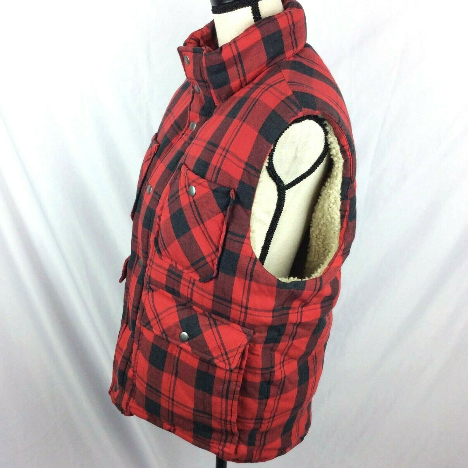 red buffalo plaid puffer vest