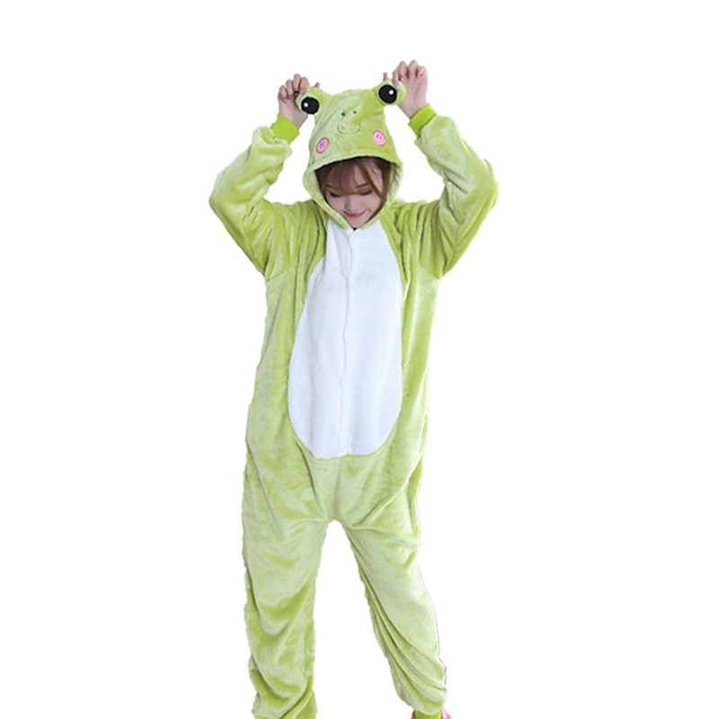 Adults' Kigurumi Pajamas Frog Onesie Pajamas Flannel Fabric Green ...