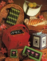 Plastic Canvas Tissue Cover Desk Set Lunch Box Eyeglass Case Basket Pattern Book - $11.99