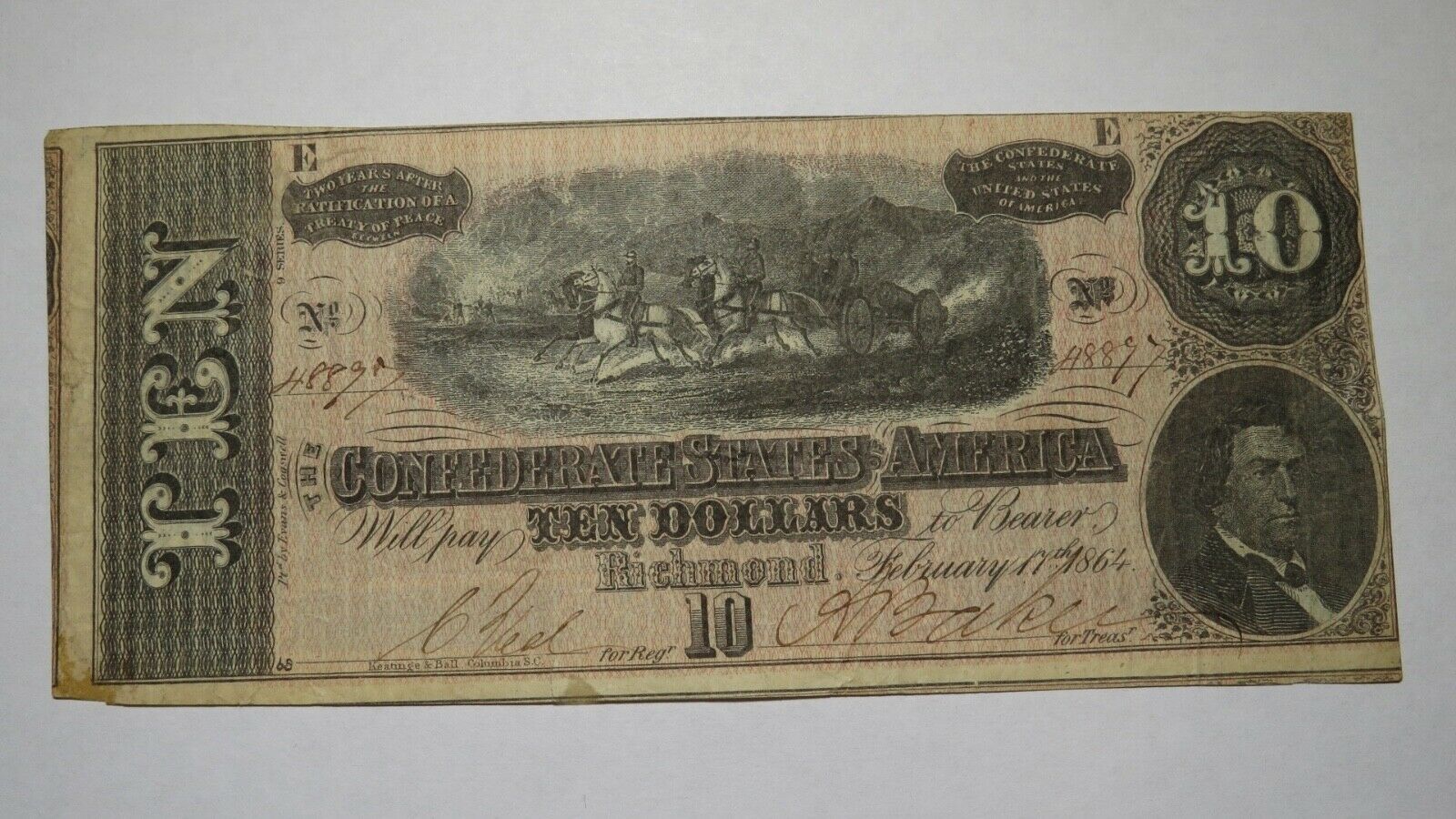 10 1864 Richmond Virginia Va Confederate Currency Bank Note Bill Civil War T68 Confederate