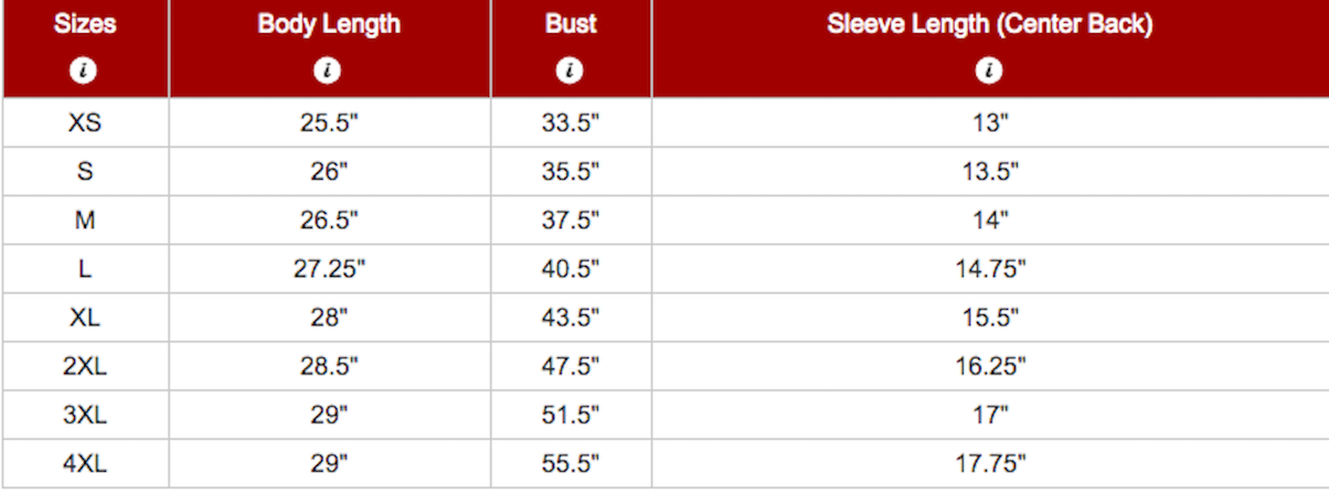 district made shirts size chart