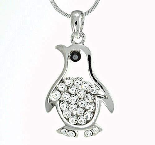 Elegant Touch 10K White Gold Plated Penguin Diamond Pendant Necklace for Women J