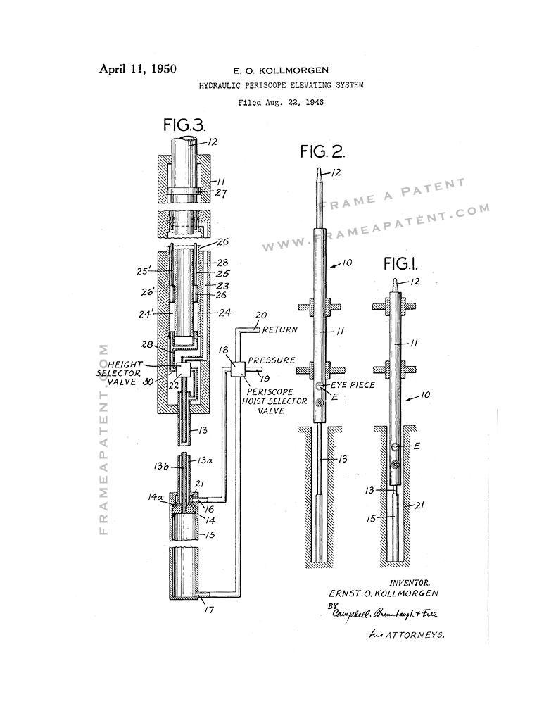 Hydraulic Periscope Elevating System Patent Print - White