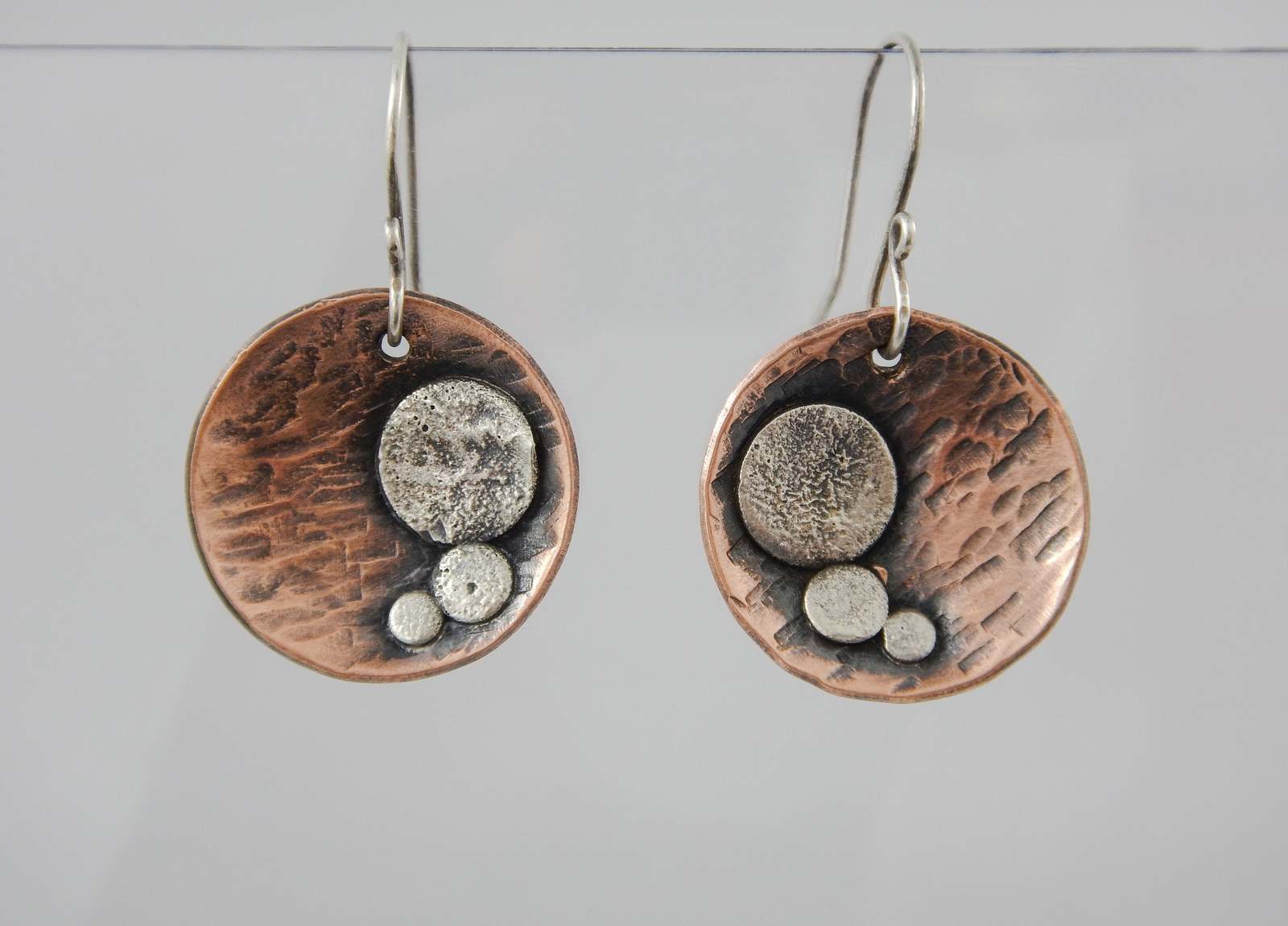 Primary image for Sterling silver copper earrings, textured hammered, oxidized patina