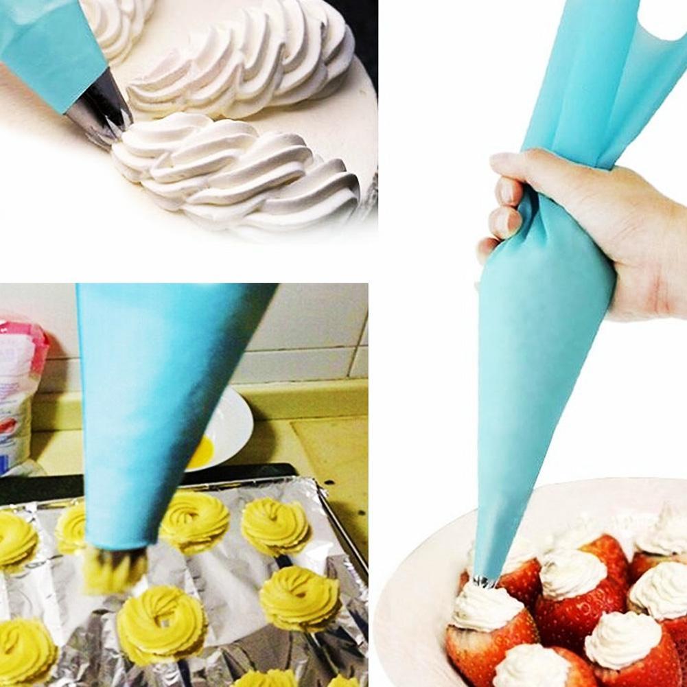 HK 4Pcs Reusable Silicone Icing Piping Cream Pastry Bag Nozzle DIY Baking Tool