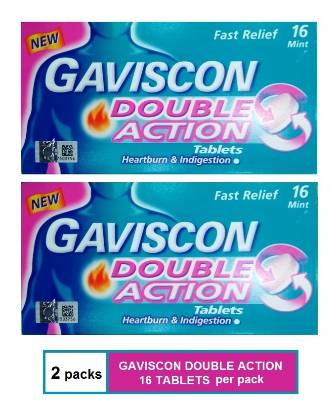 [2 PACKS] GAVISCON DOUBLE ACTION TABLETS 16's MINT HEARTBURN & INDIGESTION Digestion & Nausea