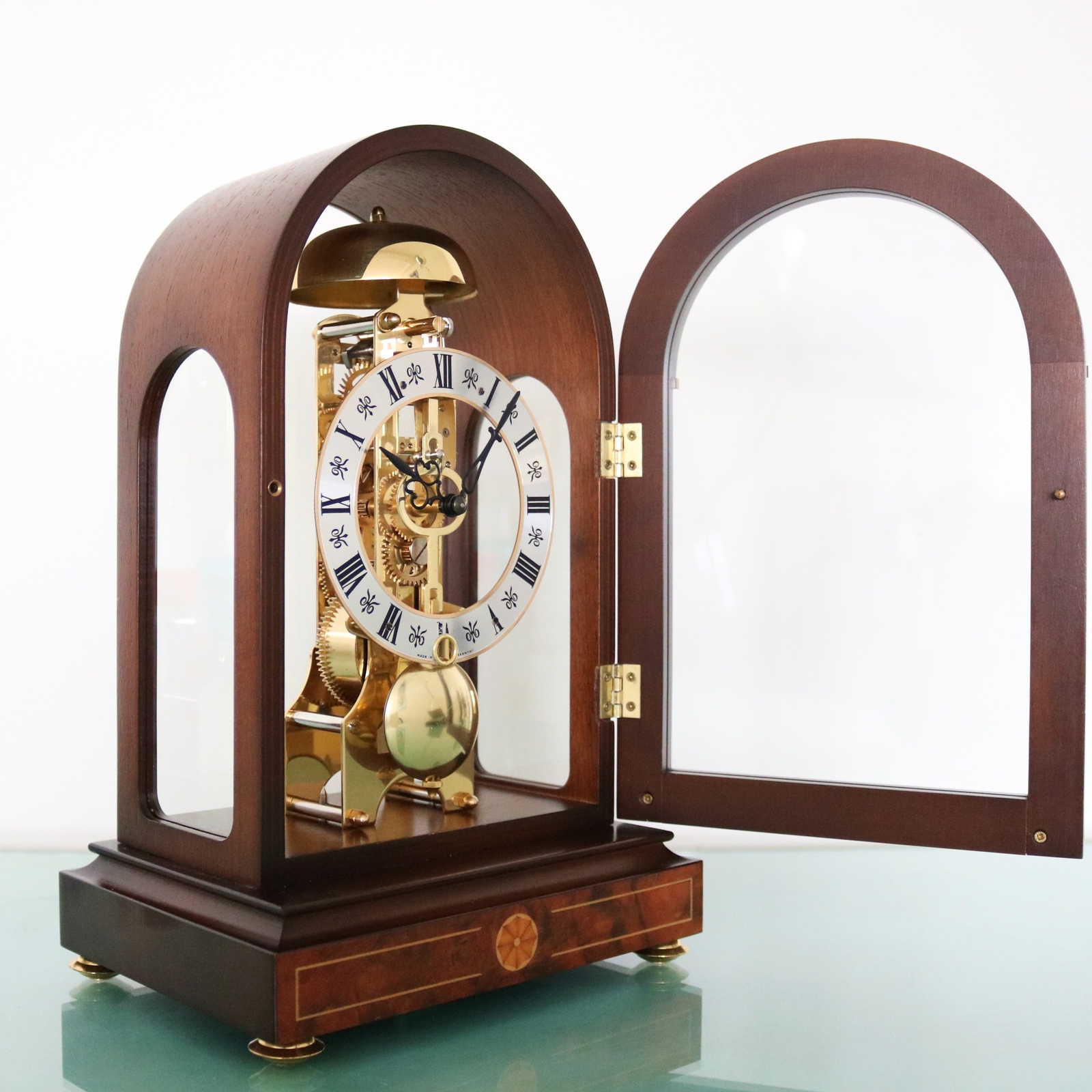 HERMLE Mantel Clock TRANSLUCENT! SKELETON Bell CHIME Germany Modern