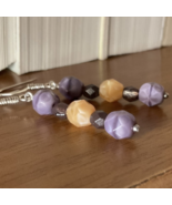 Opaque purple and beige bead dangles - Handmade earrings - $5.00