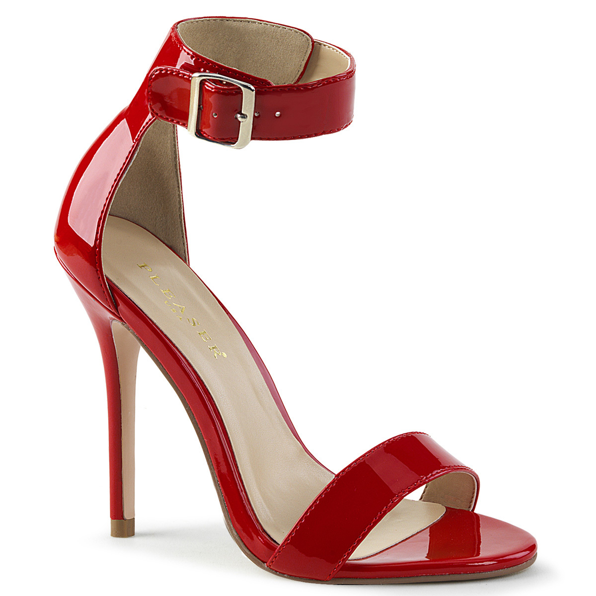 PLEASER Amuse-10 Series 5in Heel Ankle-Strap Sandal - Red Patent ...