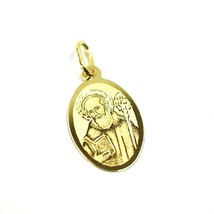SOLID 18K YELLOW OVAL GOLD MEDAL, 17x12 mm, SAINT BENEDICT, SMOOTH & SATIN image 1