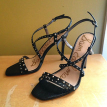 NEW! Sam Edelman Black Studded Leather LENNOX Heels Stiletto Sandals 8.5 M $155 - $85.14