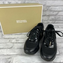 Michael Kors Allie Wrap Trainer Black &amp; Gold Leather Size 7M Gold KORS Logo - $62.88