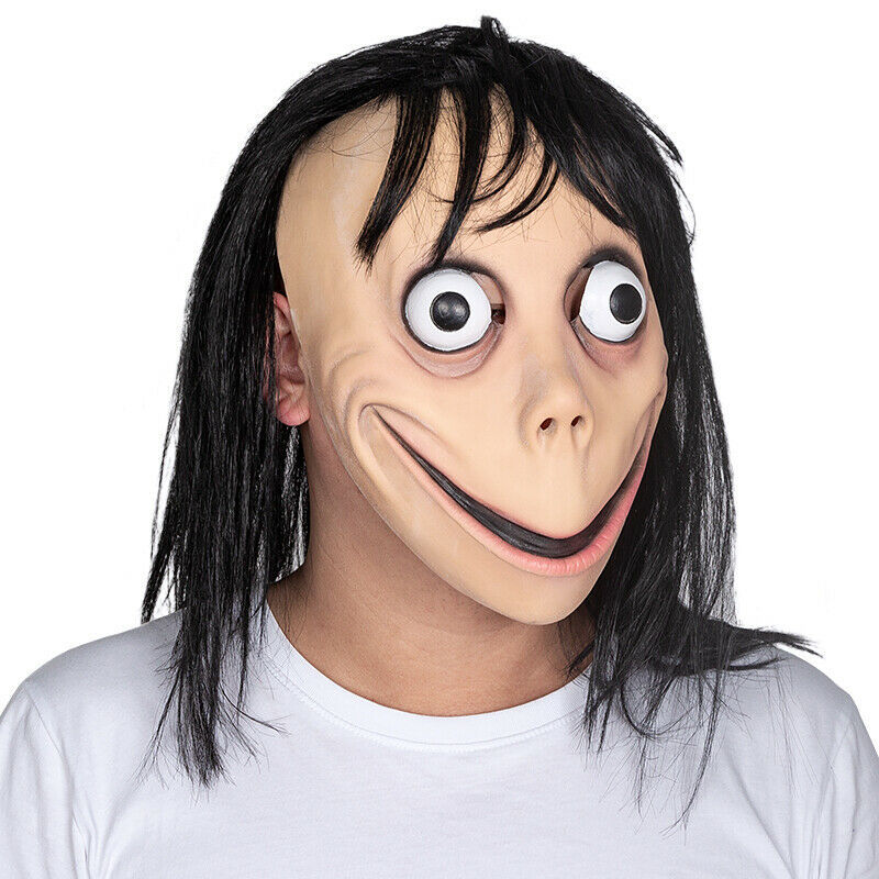 Scary Halloween MoMo Challenge Meme Latex Mask with Hair MOMO Horror