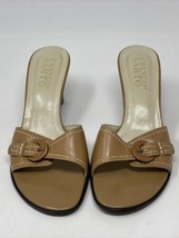 FRANCO SARTO Women's Tan Slides Slip On Kitten Heels Size 8 Sandals Open Toe - $19.79