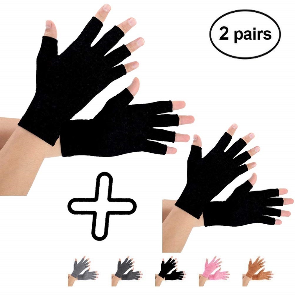 Brace Master 2 Pairs Compression Arthritis Gloves Support (Pure Black, Large)