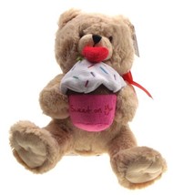 Ganz Teddy Bear Holding Sweet On You Cupcake Plush Heart Stuffed Animal Brown - $16.49