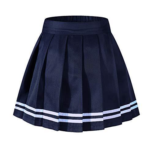 Beautifulfashionlife Girl's High Waist Pleated Girl School Costume Dark Blue Whi