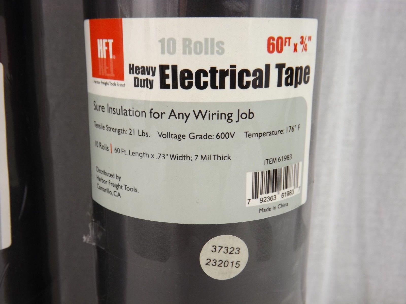 20 Rolls! (2 Packs of 10) HFT Heavy Duty Electrical Tape 3/4" x 60 ft 7mil Black Tapes