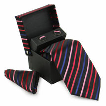 Berlioni Men's Silk Neck Tie Accessory Box Set With Cufflinks & Pocket Square image 4