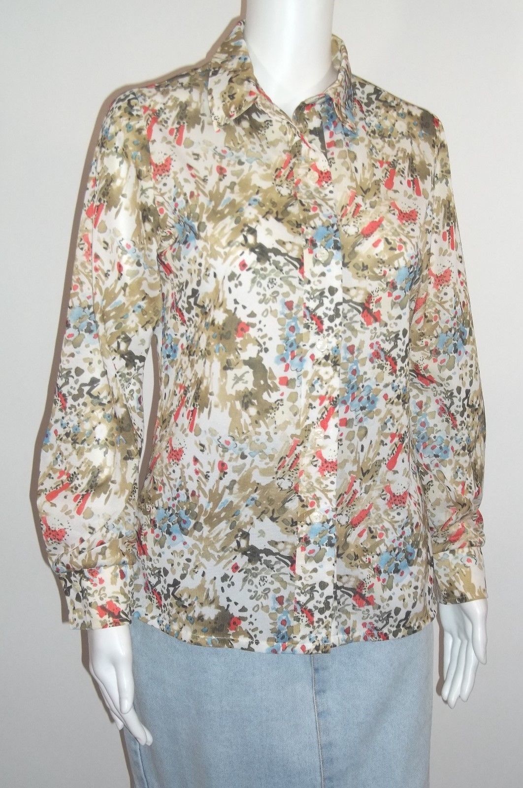 Vintage Bodini Knits Cream Abstract Color Print Long Sleeve Button Down ...
