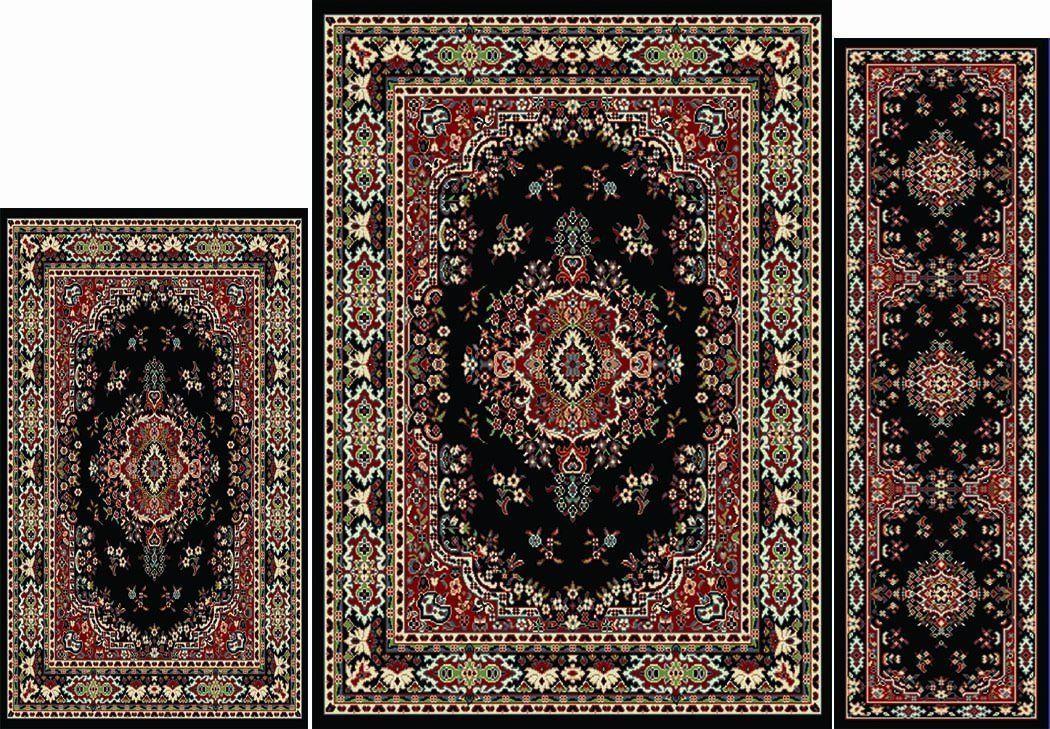 Black Red 3pc Area Rug Set Border Accent Mat Room Carpet Runner Scatter