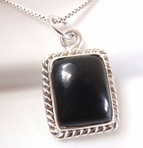 Small Black Onyx 925 Sterling Silver Necklace with Rope Style Border Accent - $20.69
