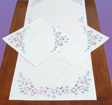 Jack Dempsey Needle Art Lavender Flowers Scarf And Doily Set - $15.69