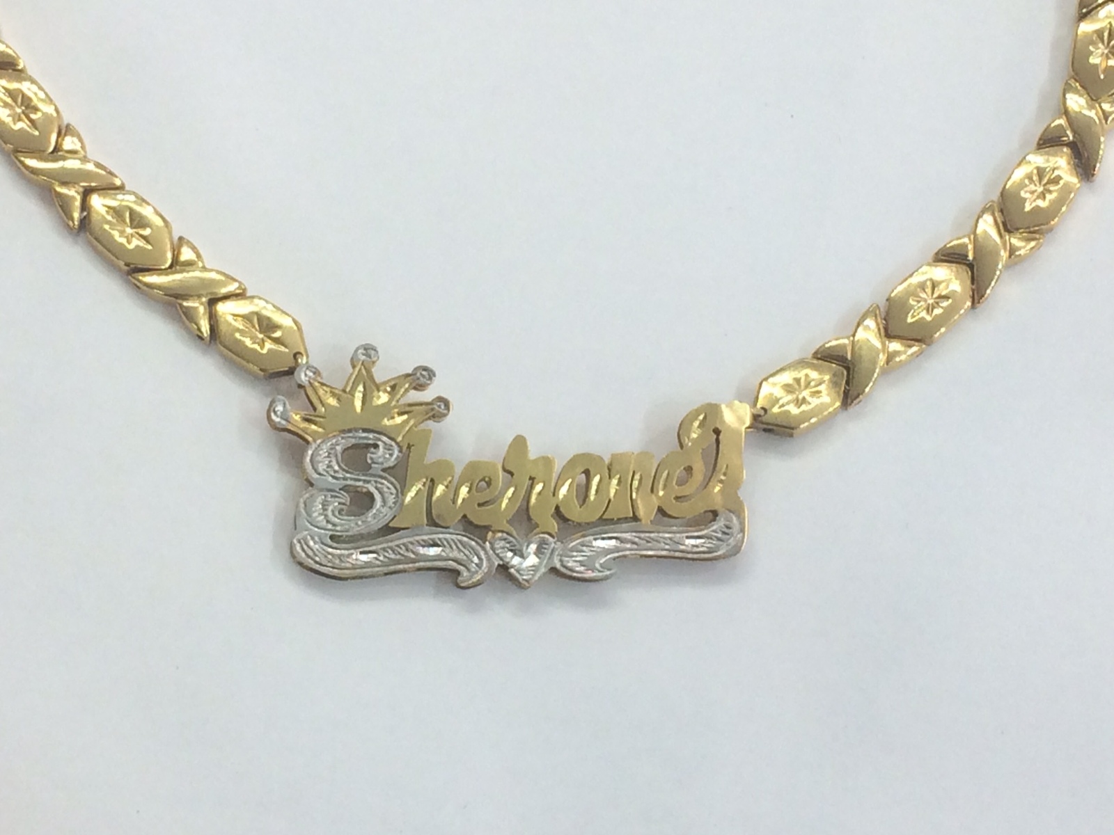 14k Gold Overlay Double Name Plate Necklace xoxo chain 3D Personalized