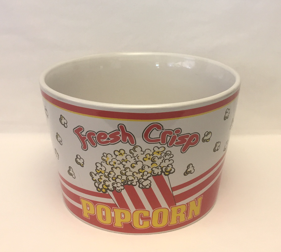 Ceramic fresh crisp popcorn bowl white red yellow movie night serving