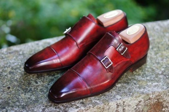 Handmade Men burgundy monk Leather Shoes Men formal shoes, Men double monk shoes