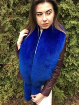 Blue Fox Fur Stole 50' Saga Furs Collar Royal Blue Tails as Wristbands Fur Boa image 2
