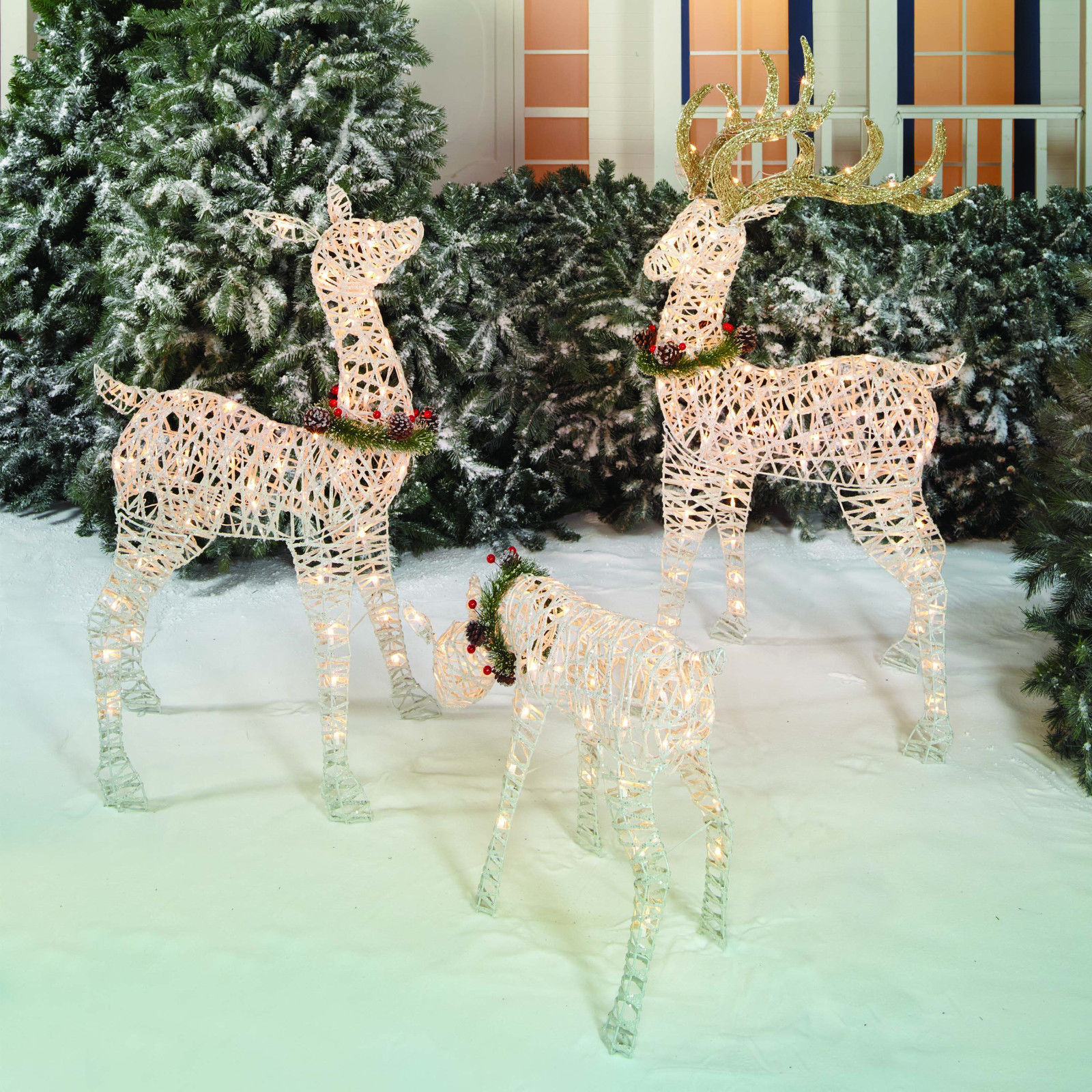 Set of 3 LED Lighted Rattan Deer Christmas Santa Deer Family Outdoor ...