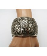 Fun vintage thick silver tone bangle bracelet with floral etched design - $20.00