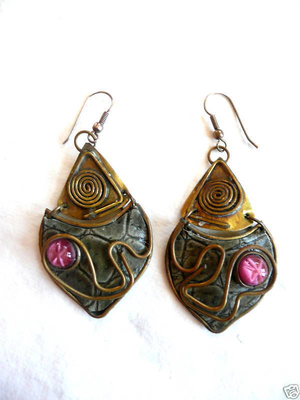 BIG Vintage 1960s 70s Modernist Handmade HIPPIE Hippy Pierced EARRINGS ...