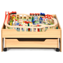 Children's Wooden Railway Set Table with 100 Pieces Storage Drawers image 11