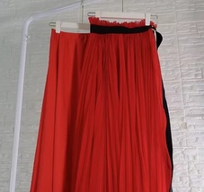 Pleated Tulle Midi Skirt Outfit Women Red High Waisted Pleated Tulle Skirt  image 15