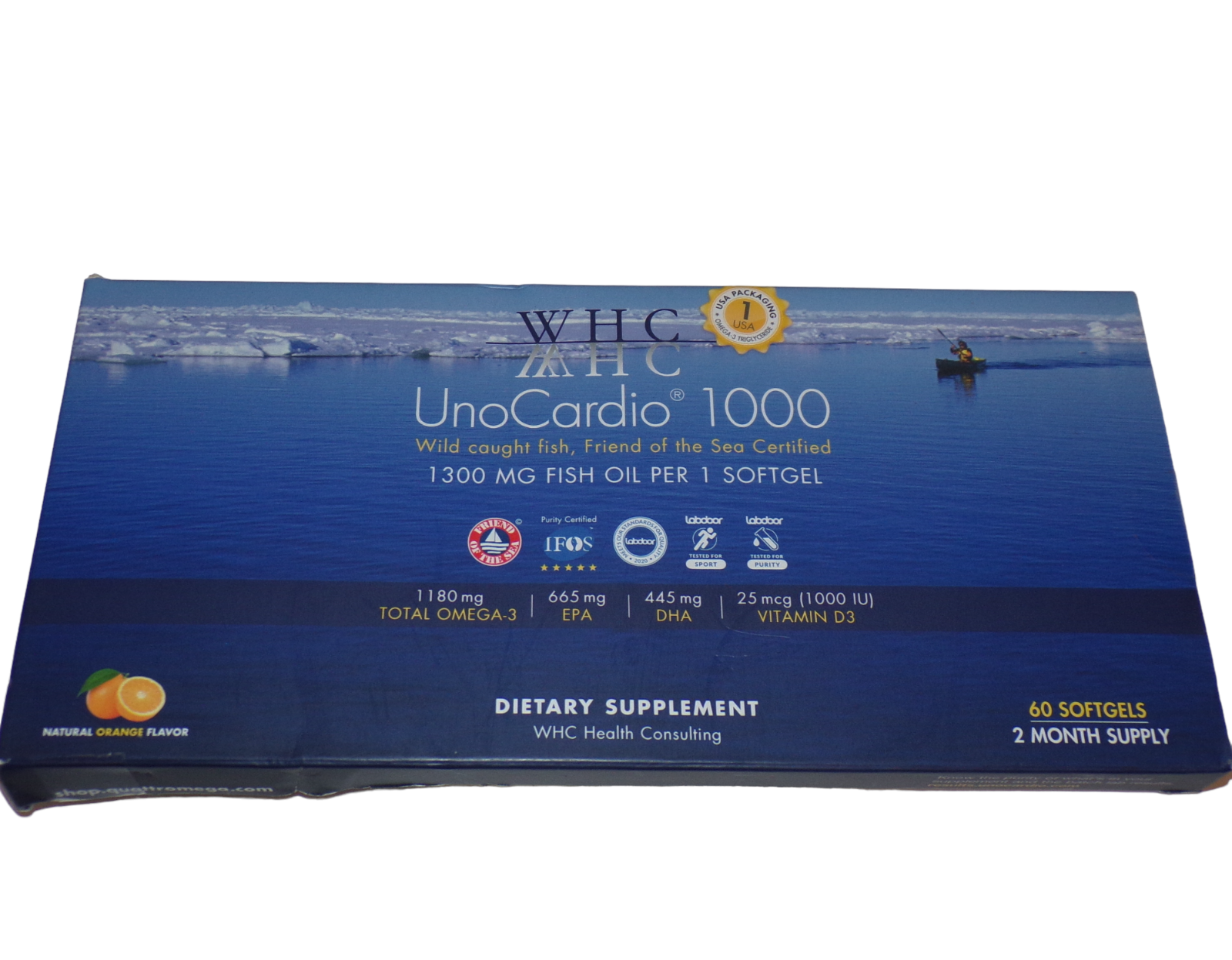 WHC, UnoCardio 1000 Fish Oil 60 Softgels 1300 mg of Pure Triglyceride