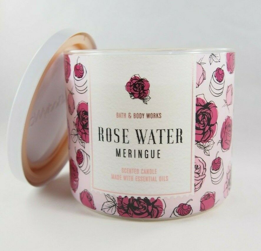 (1) Bath & Body Works Rose Water Meringue Pink 3-wick Scented Candle 14.5oz New