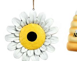 Beehive Daisy Bird House Hanging Poly Stone Yellow & White Garden Bee Bumblebee image 2