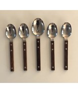 5 Crown Corning Japan Wood Handle Stainless Vintage Spoons 1 Tbs 4 Tsps MCM - $47.40