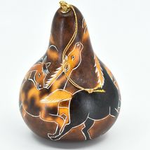Handcrafted Carved Gourd Art Running Wild Horses Herd Ornament Made in Peru image 3