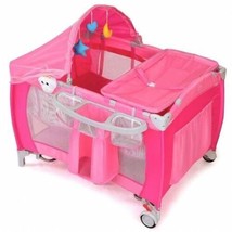 Durable Foldable Pink Baby Crib Playpen w/Mosquito Net and Bag- - $166.32