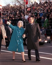 President George H. W. Bush and Barbara walk 1989 Inaugural Parade Photo Print - $7.49+
