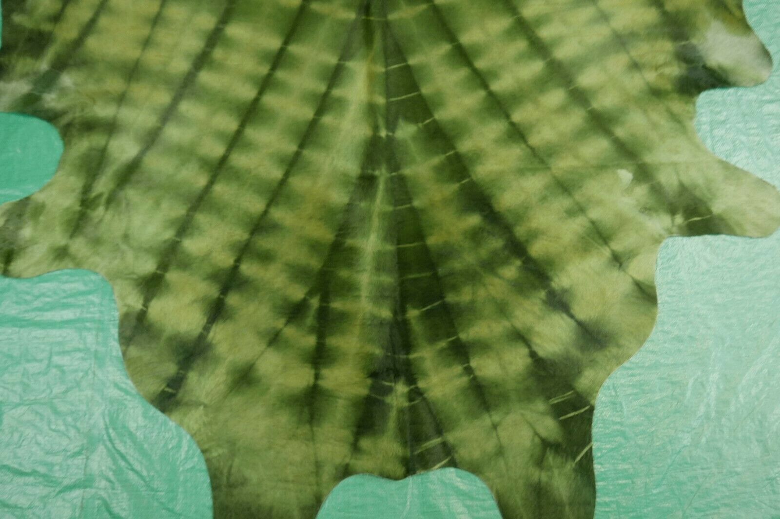 Dyed Green Tye Dye Cowhide Rug Size 8' X 7' Green Cow Hide Skin Rug C243 Leather, Fur