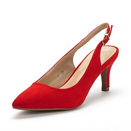 DREAM PAIRS Women's LOP Red Suede Low Heel Pump Shoes 7 M US Bridal