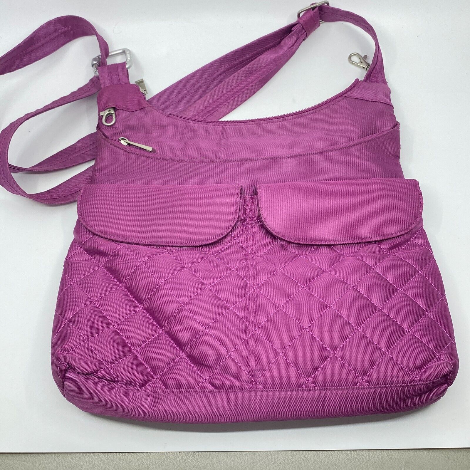 Travelon Crossbody Purse Large Hobo Shoulder Bag Purple Pockets Nylon